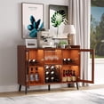 thumbnail image 1 of Modern Wooden Wine Bar Cabinet with LED Lighting, Wine Racks, Glass Holders, Glass Doors, Freestanding Sideboard Storage for Living Room, Kitchen, Dining Room, 1 of 6