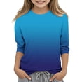thumbnail image 2 of 2025 T-Shirts Décontractés pour Filles Manches 3/4 Col Rond Tops d'Été T-Shirts Unis Blouses d'Automne Chandail Tops Bleu, 2 of 6