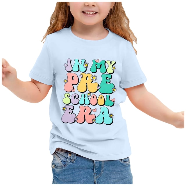 TZEWGL Cartoon Pencil Letter Print Short Sleeve Crewneck Basic Tees For Newborn Top For Girls Boys size 8-9T