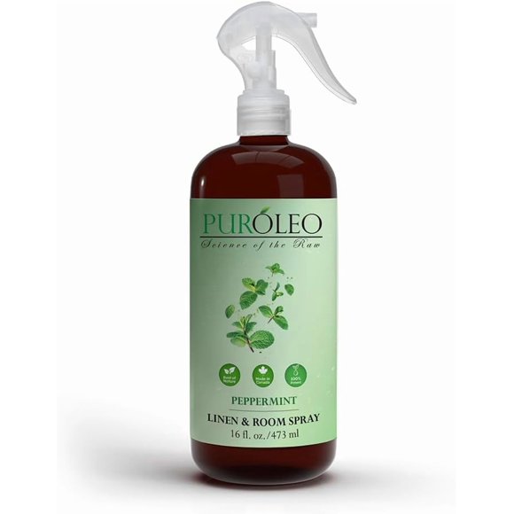 PUROLEO Peppermint Linen and Room Spray 16 Fl Oz/473 ML (Made in Canada) – Fresh Mint Room & Linen Spray for Home, Fabric, Pillow & Curtains, Long-Lasting Fragrance, Easy-to-Use Spray Everyday