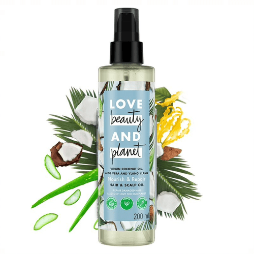 Love Beauty And Planet Huile de Coco Vierge, Aloe Vera et Ylang-Ylang Huile pour Cheveux et Cuir Chevelu-200 ml