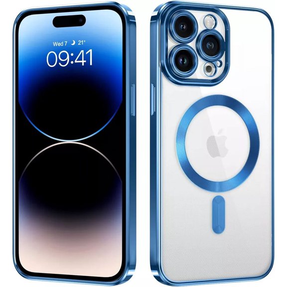 Pour Apple iPhone 16 Pro Étui Magnétique avec HaloLock Antichoc Protecteur Électroplacage Étui Transparente - Bleu