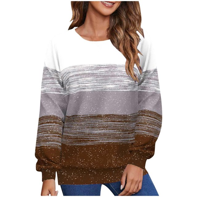 Besolor Hauts de Printemps et d'Automne pour Femmes, Tendance, Imprimé, Col Rond, Manches Longues, Chemise Décontractée Ample, Chandail Blouse pour Dames