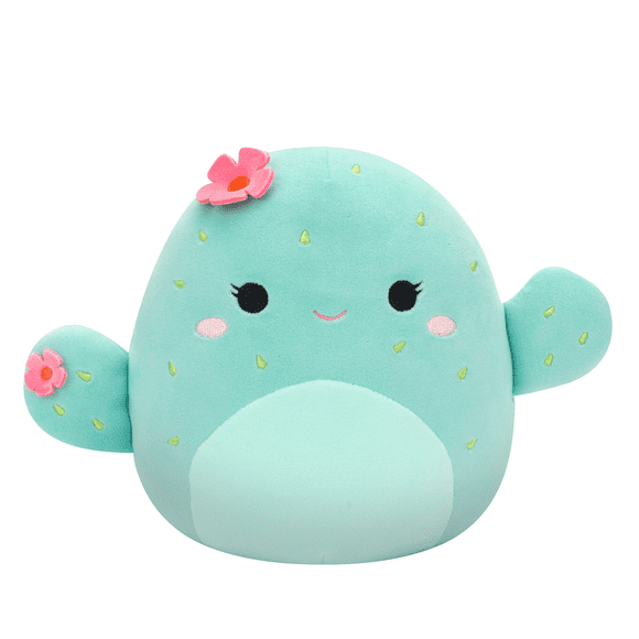 Squishmallows Peluche de 7,5 po - Graciela le cactus baril menthe aux fleurs roses.