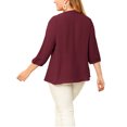 thumbnail image 3 of Agnes Orinda Women's Plus Size St. Patrick's Day  Round Neck Tie Front Ruffle Chiffon Work Blouses 2X Wine Red, 3 of 7