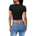 thumbnail image 4 of Plebaso Hauts Courts pour Femmes à Manches Courtes, Col Montant, T-Shirts Ajustés, Décontractés d'Été, Mignons pour Sorties, 4 of 7