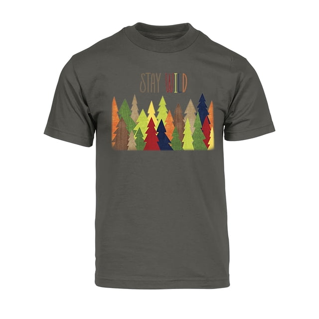Gravity Trading T-Shirt à Manches Courtes pour Hommes Stay Wild Forest - Gris Foncé - Grand