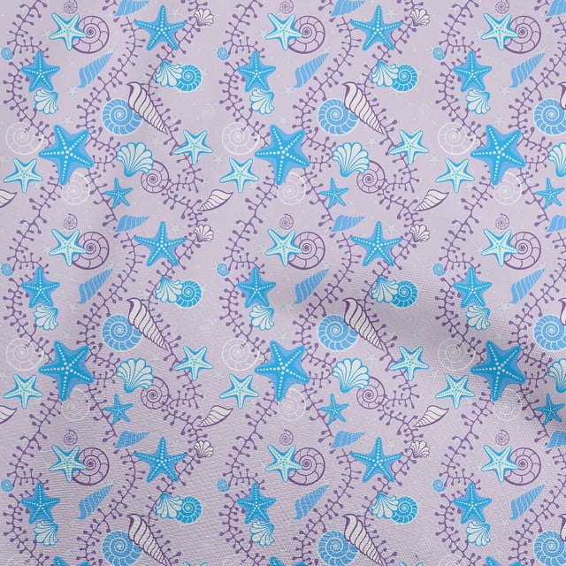 oneOone Polyester Spandex Pastel Purple Fabric Beach Seashell Craft Projects Decor Fabric Printed By The Yard 56 Inch Wide