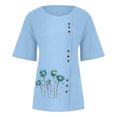 thumbnail image 5 of TopLLC Chemises Mexicaines pour Femmes Hauts Brodés Traditionnels Tunique Décontractée à Fleurs pour Femmes Col Rond Manches Courtes Chemises en Lin, 5 of 5