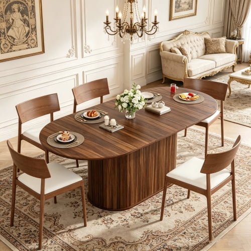 Taoruifang 55.11″–70.86″ Extendable Oval Dining Table with Striped