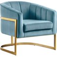 thumbnail image 1 of Meridian Furniture Carter Collection Fauteuil d'Appoint Moderne / Contemporain Rembourré en Velours à Dossier Tonneau avec Base en Acier Inoxydable Doré, Aqua, 29 Pouces L x 27.5 Pouces P x 31 Pouces H, 1 of 2