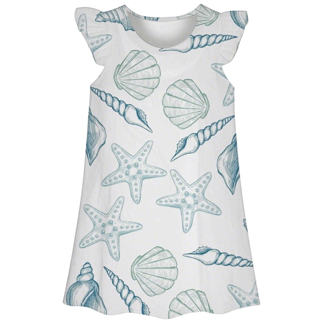 Chemise de Nuit d'Été pour Filles Imprimé Océan Mignon Manches Courtes Décontractée Confortable Robe de Pyjama pour Enfants 3-10 Ans