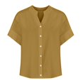thumbnail image 4 of Gym Shirts Woman in Clearance Summer Linen Work Tops for Women Trendy Plus Size V Neck Button down Boho Clothes Spring Tops for Women 2025 New Yellow S, 4 of 4