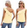 thumbnail image 2 of Zoeecloth Womens Tops Sleeveless Solid Color Round Neck Button Vest Tees Shirts Summer Casual Ruffled One Shoulder Vest Fashion Button Vest S-XXL, 2 of 9