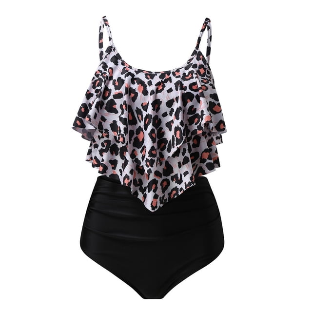 Pisexur Swimsuits for Women Two Piece Bathing Suits Ruffled Flounce Top with High Waisted Bottom Bikini Set