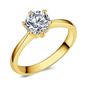 18K Yellow Gold 3Ct Created White Sapphire Round Engagement Wedding Ring Plated Size 7 | New Year Jewelry Gift for Her Women Girls
