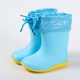 thumbnail image 2 of Kids Child Rain Boots with an Elastic Boot Collar Adjustable Drawstring Solid Color Waterproof Non Slip Light up Rubber Sole Garden Shoes Outdoor EVA Rain Shoes for 2-9 Years Blue, 2 of 4