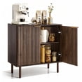 thumbnail image 1 of VEVOR Coffee Bar Cabinet, Mid Century Fluted Coffee Bar Table with 2-Tier Storage, Buffet Stand Cabinet with Barn Door, Sideboard Buffet Station for Living Room, Entryway, 31.5 x 14.7 x 31.5 in Walnut, 1 of 9