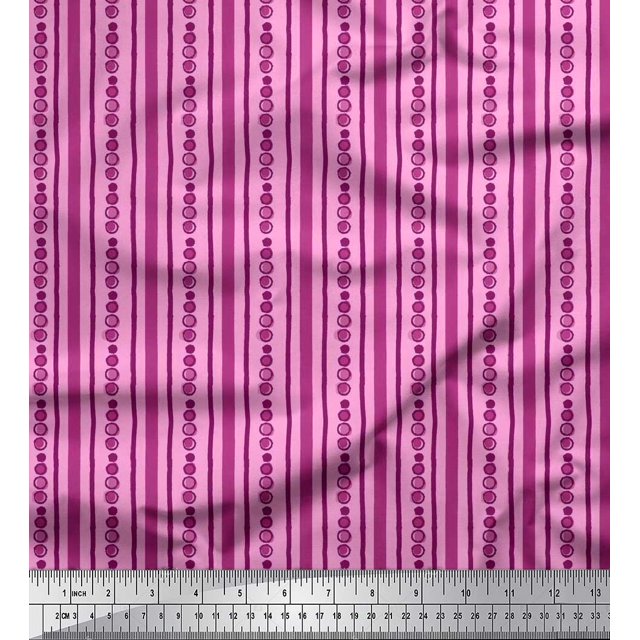 Soimoi Velvet Fabric Dot & Stripe Block Print Sewing Fabric Yard 58 Inch Wide