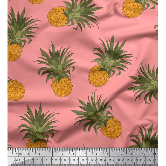 Soimoi Pink Rayon Fabric Pine Fruits Fabric Prints By Yard 56 Inch Wide