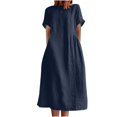thumbnail image 1 of Birdeem Womens Summer Fashion Solid Color Round Neck Short Sleeve Cotton Linen Dress, 1 of 9