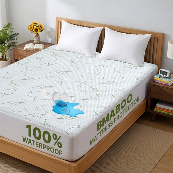 BEDDORA Protège-Matelas en Bambou 100 % Imperméable – Housse en Viscose Douce et Respirante, Hypoallergénique, Poche Profonde Convient à 18–21 Pouces – Format Grand Lit