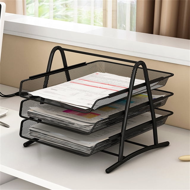 Desk File Tray Organizer Mesh Letter Tray Desk Document Tray Office Desk Document Tray Mesh Bracket Paper Letter Shelf Holder Black Metal For Home Study School