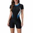 thumbnail image 2 of Jamicy Modest One Piece Swimsuits for Women 2025 New Women One Piece Modest Swimsuit Boyshort Short Sleeve Rashguard Contrast Line Snorkel Surf Suit Sport Bathing Suit, 2 of 9