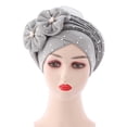 thumbnail image 1 of Fashion Women Beading Braid Hat Muslim Ruffle Cancer Wrap Cap Sleep Caps Satin Lined Hair Bonnets, 1 of 2