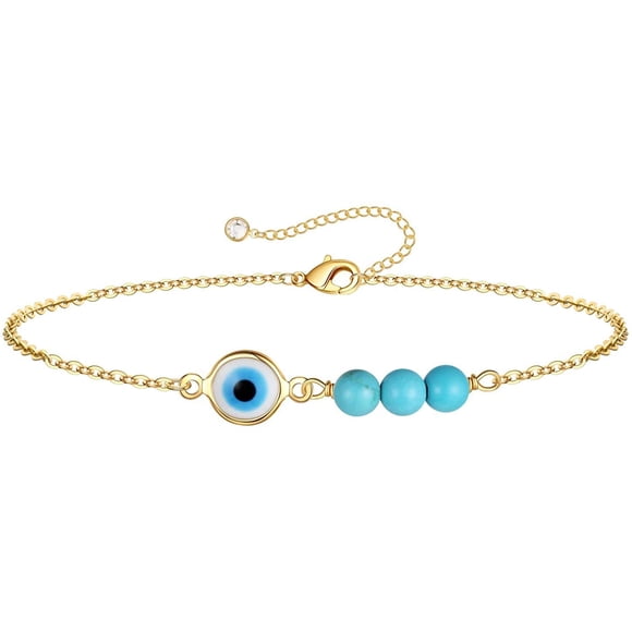 YDHely Dainty Gold Bracelets for Women, 14K Gold Filled Adjustable Layering Bracelet Cute Evil Eye Bracelet Gold Layered Chain Evil Eye Bracelets for Women Jewelry