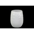 thumbnail image 1 of Vase en Céramique de Forme Ronde avec Motif de Lignes Gaufrées, Petit Blanc Brillant, 1 of 1