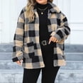 thumbnail image 4 of LOVZFMLL Vestes pour Femmes Col Poche à Simple Boutonnage Manches Longues à Carreaux Peluche Double Face à Manches Longues à Capuche Veste Décontractée, 4 of 7