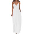 thumbnail image 2 of Pompotops Robes d'Été pour Femmes Décontractées Boho Couleur Unie à Bretelles Anneau Plage Longue Robe Maxi avec Poches, 2 of 7