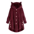 thumbnail image 1 of Pompotops Women's Keep Warm Button Down Cardigan Hoodies Cat Ears Irregular Plush Solid Hooded Coat Tops, 1 of 5