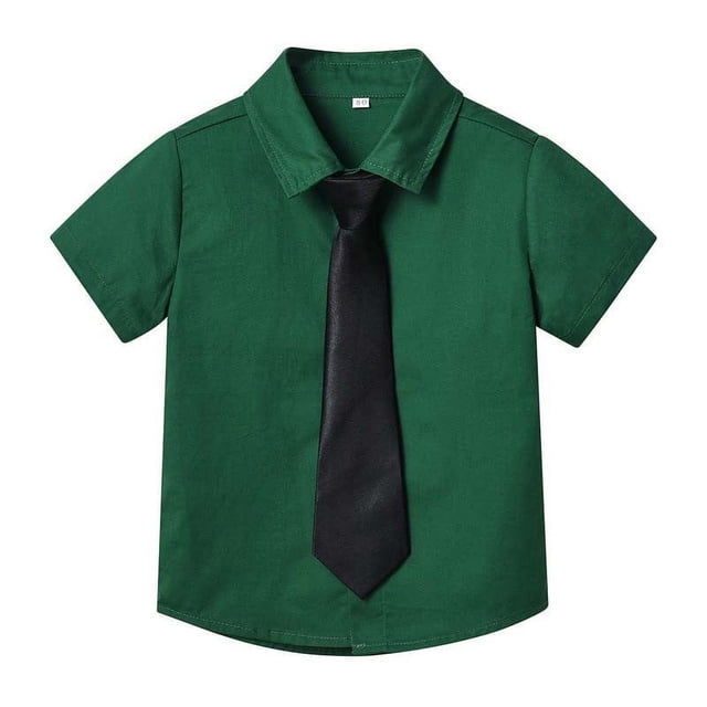 vdgthytj Toddler Baby Boys Girls Button down Shirts Kids Collared Neckties Short Sleeve Solid Color Summer Tops Tee
