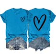 thumbnail image 1 of fatyb Heart T-Shirts pour Femmes Manches Courtes Col Rond T-Shirt Graphique Été Décontracté Imprimé, 1 of 3