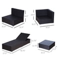 thumbnail image 3 of Outsunny 9 Pieces Wicker Patio Furniture Set with Cushion, PE Rattan Outdoor Conversation Set Sectional Sofa Set with 2 Loungers and Glass Tabletop, Aluminum Frame, Coffee & Red, 3 of 10