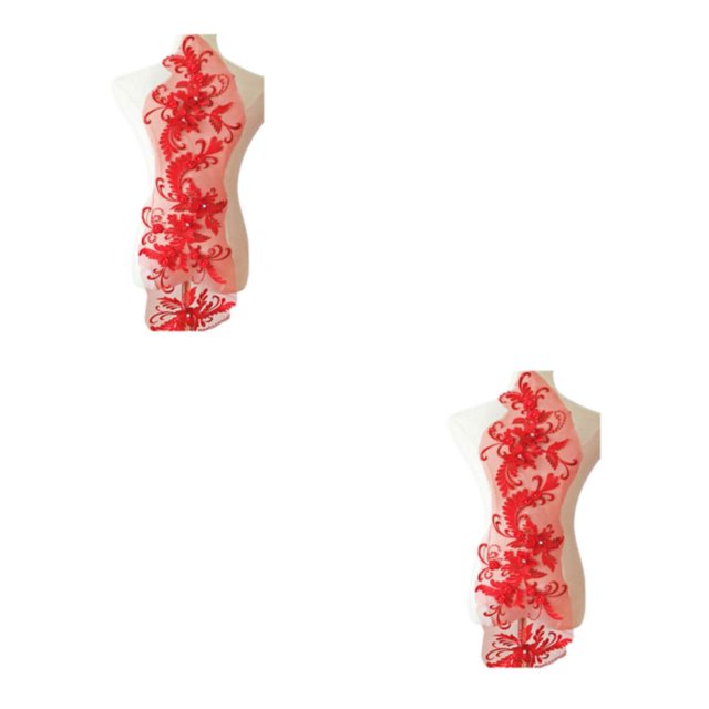 maskred Style avec Robe en Dentelle Élégante Applique Florale Magnifique Patch Rouge 2ensemble
