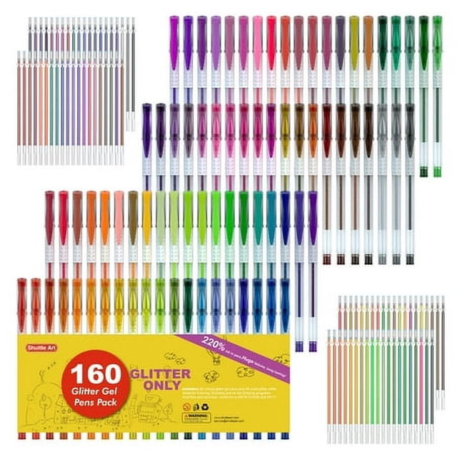 160 Pack Glitter Gel Pens Set, Shuttle Art 220% Ink Glitter Gel Pen 80 Colored Gel Pens Plus 80 Refills for Adult Coloring Books Craft Doodling