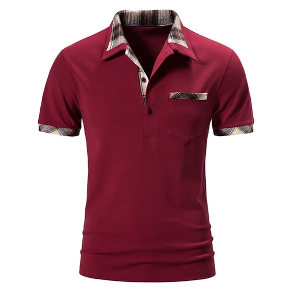 RKSTN Men's Polo Shirt Fashion Casual Button Down Polo Shirts Short Sleeve Plaid Colorblock Turndown T-Shirt Tops Slim Fit Basic Pullover Tees