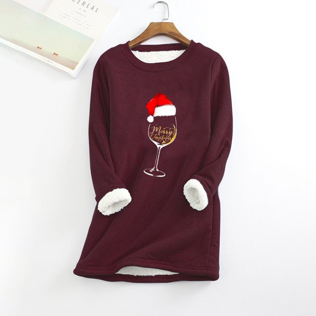 Chandails à Capuchon Mignons pour Femmes et Hiver Mode Décontractée Tempérament Peluche Chaude sous-Couche Imprimé de Noël Manches Longues Col Rond Hauts Tenues d'Hiver pour Femmes 2023 en Liquidation