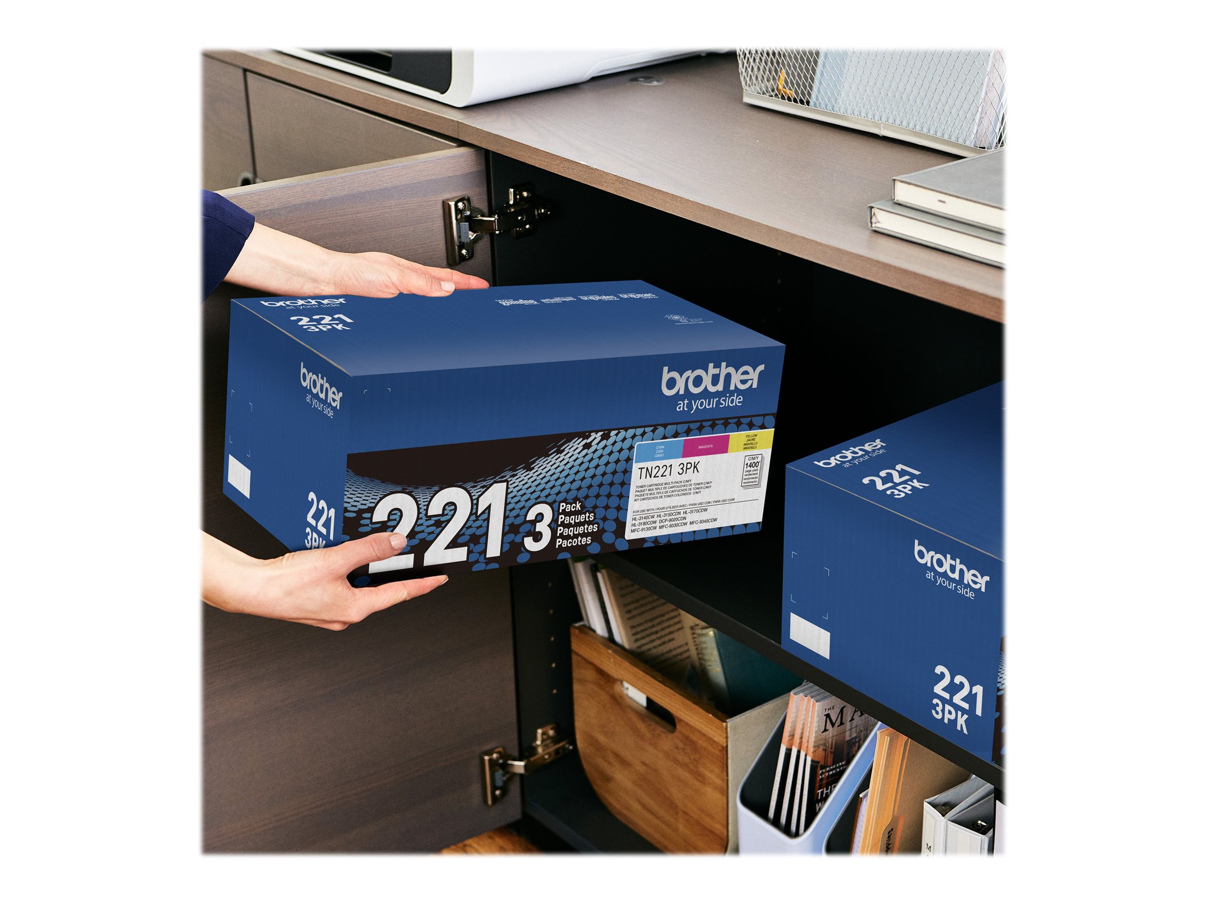 Brother Genuine Standard-Yield Toner Cartridge Three Pack TN221 3PK -Includes one Cartridge Each of Cyan, Magenta & Yellow Toner, Standard Yield (TN2213PK), Cyan, Magenta, Yellow (BRTTN2213PK)