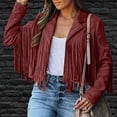 thumbnail image 4 of Veste à Franges en Faux Cuir Suédé pour Femme Moto Moto Biker Courte Ouverte à l'Avant Manteau à Pampilles, 4 of 9