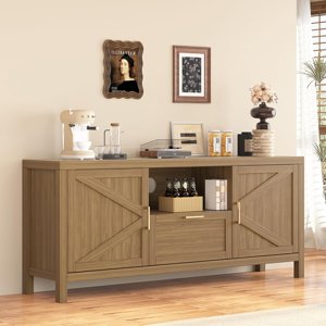 TV Stand for 65 Inch TV, Entertainment Center with Storage Cabinets and Adjustable Shelf, Farmhouse Media TV Console Table for Living Room Bedroom