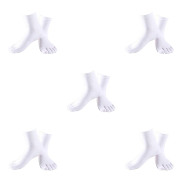 relayinert Soft Five Toe Socks Stretchable Cotton High Crew Socks Athletic Solid Socks White 5Set