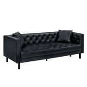 81" Chesterfield Sofa – Black PU Mid-Century Modern Faux Leather 3-Seater Couch – Deep Seat with Button Tufting – Includes 2 Cushions – Upholstered Comfort – Living Room, Apartment