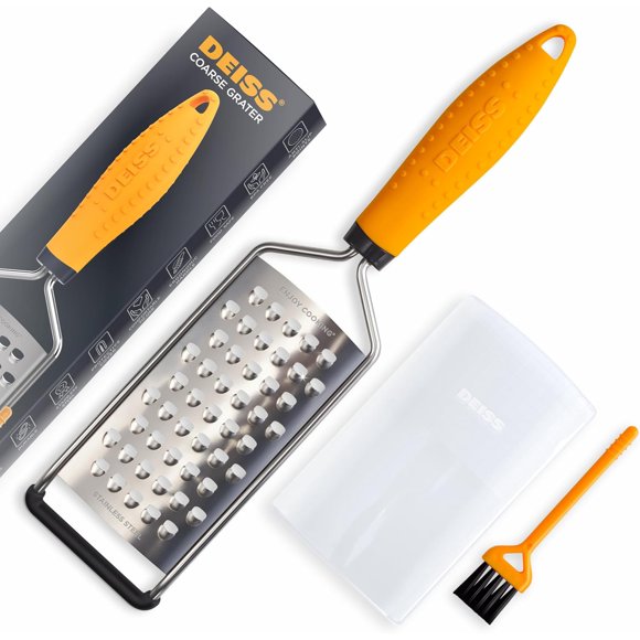 Deiss PRO Coarse Grater & Hand Held Cheese Grater - Sharp Stainless Steel Blades, Non-Slip Handle, Small Cheese Grater for Kitchen, Shredder, Dishwasher Safe