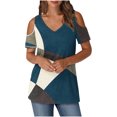 thumbnail image 2 of Soki Womens Tops Color Blocked Printed Short Sleeved V-Neck Off Shoulder Fashionable Summer Clothes, 2 of 6