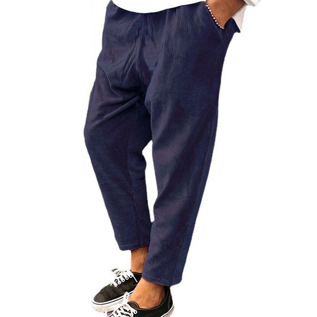 Innerwin Bottoms Drawstring Mens Trousers Holiday Elastic Waist Leisure Pants Blue 2XL
