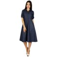thumbnail image 1 of Bimba Robe Chemise en Chambray à Boutons pour Femmes avec Poches, Col Décontracté, 1 of 9